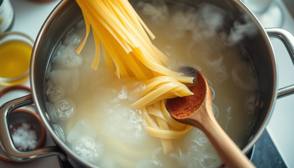 cooking fettuccine